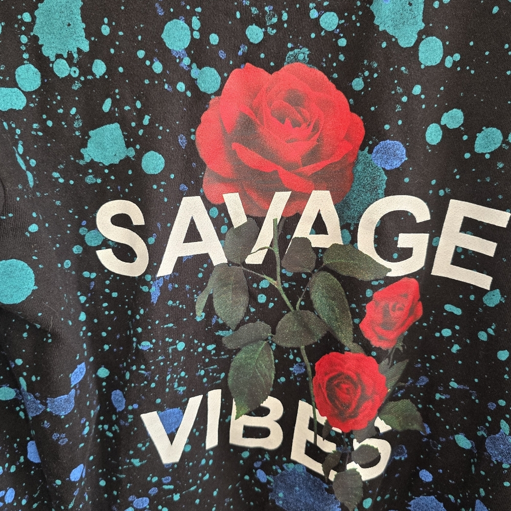 Upstanders Limited Edition Savage Vibes Rose Paint Splatter Streetwear Hoodie S - Picture 3 of 12